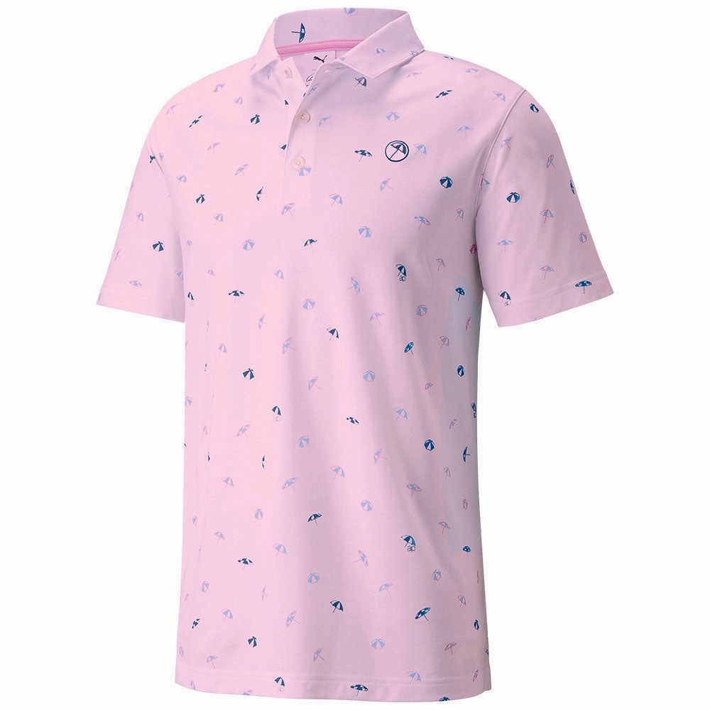 Foam Print Detail Puma AP Cloudspun Dancing Umbrellas Polo Shirt - Pale Pink/Lavendar Pop