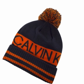 Calvin Klein Quadrant Pom Beanie - Navy/Blaze Compact Pick soft fit
