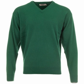 ProQuip Lambswool Water Repellent V Neck Golf Sweater - Grove Green Chambray nautical print