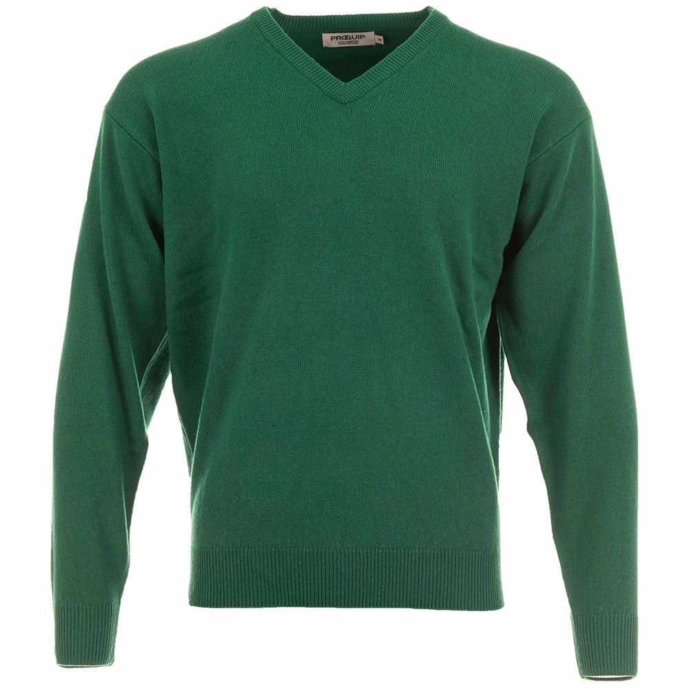 ProQuip Lambswool Water Repellent V Neck Golf Sweater - Grove Green Chambray nautical print