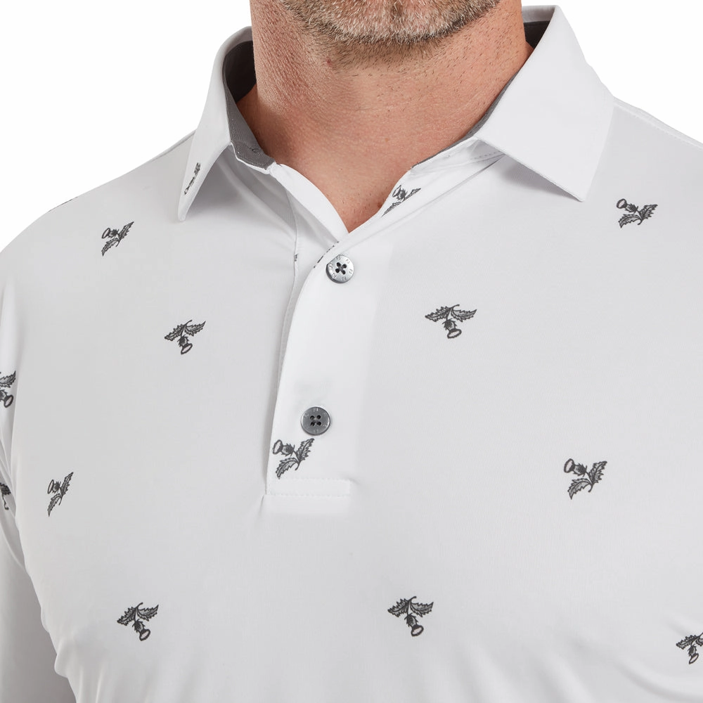 Sports Apparel Chic Fit FootJoy Thistle Print Lisle Polo Shirt - White