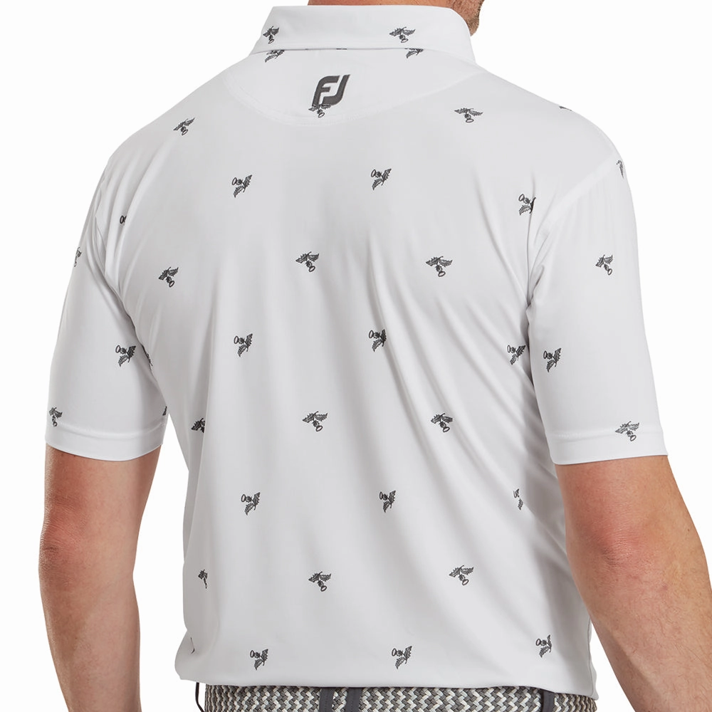 FootJoy Thistle Print Lisle Polo Shirt - White Cool Vibes Heather Jersey Material