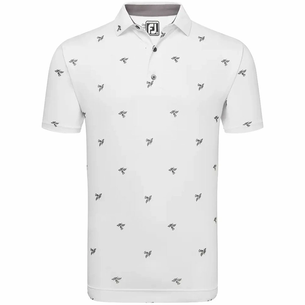 FootJoy Thistle Print Lisle Polo Shirt - White Timeless Piece Relaxed Wearable