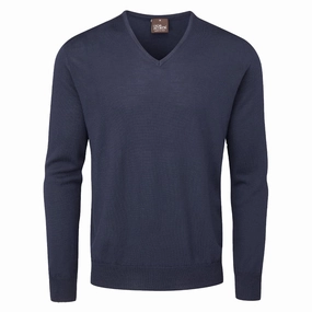 Trendy Oscar Jacobson Weston V-Neck Merino Sweater - Navy