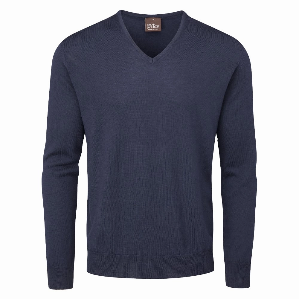 right for spring Oscar Jacobson Weston V-Neck Merino Sweater - Navy