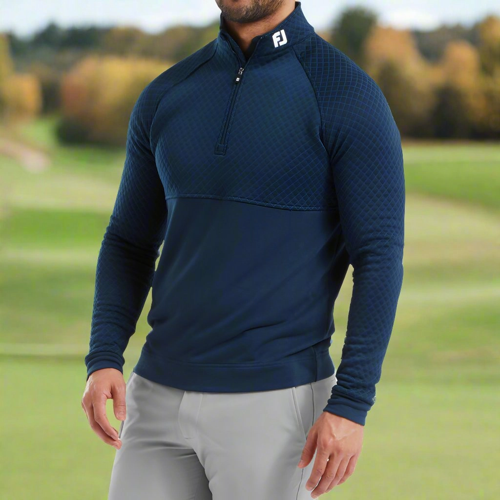 FootJoy Jacquard Thermal 1/4 Zip Chillout - Navy patch accents