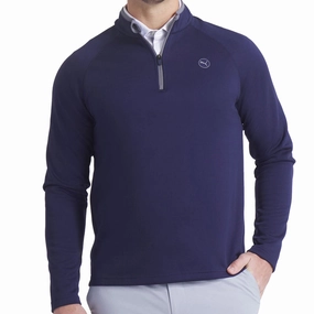 Puma Waffle Fleece 1/4 Zip Pullover - Deep Navy Trendy Fresh Chic