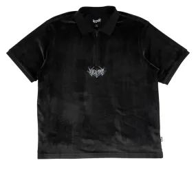 Welcome Grain Velour Zip Polo Shirt - Black Tropical theme Cocktail Party