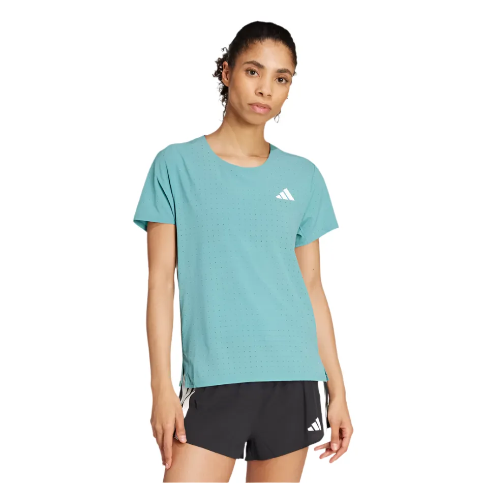 Classic Daily Adidas Women's Adizero Short Sleeved Running Tee in Powder Teal AW25 UltraLightweight Comfy Casual Wear