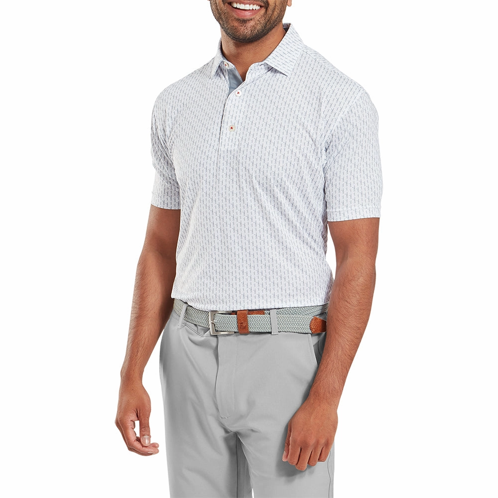 FootJoy Figure Print Lisle Polo Shirt - White/Flint Non Restrictive Silhouette