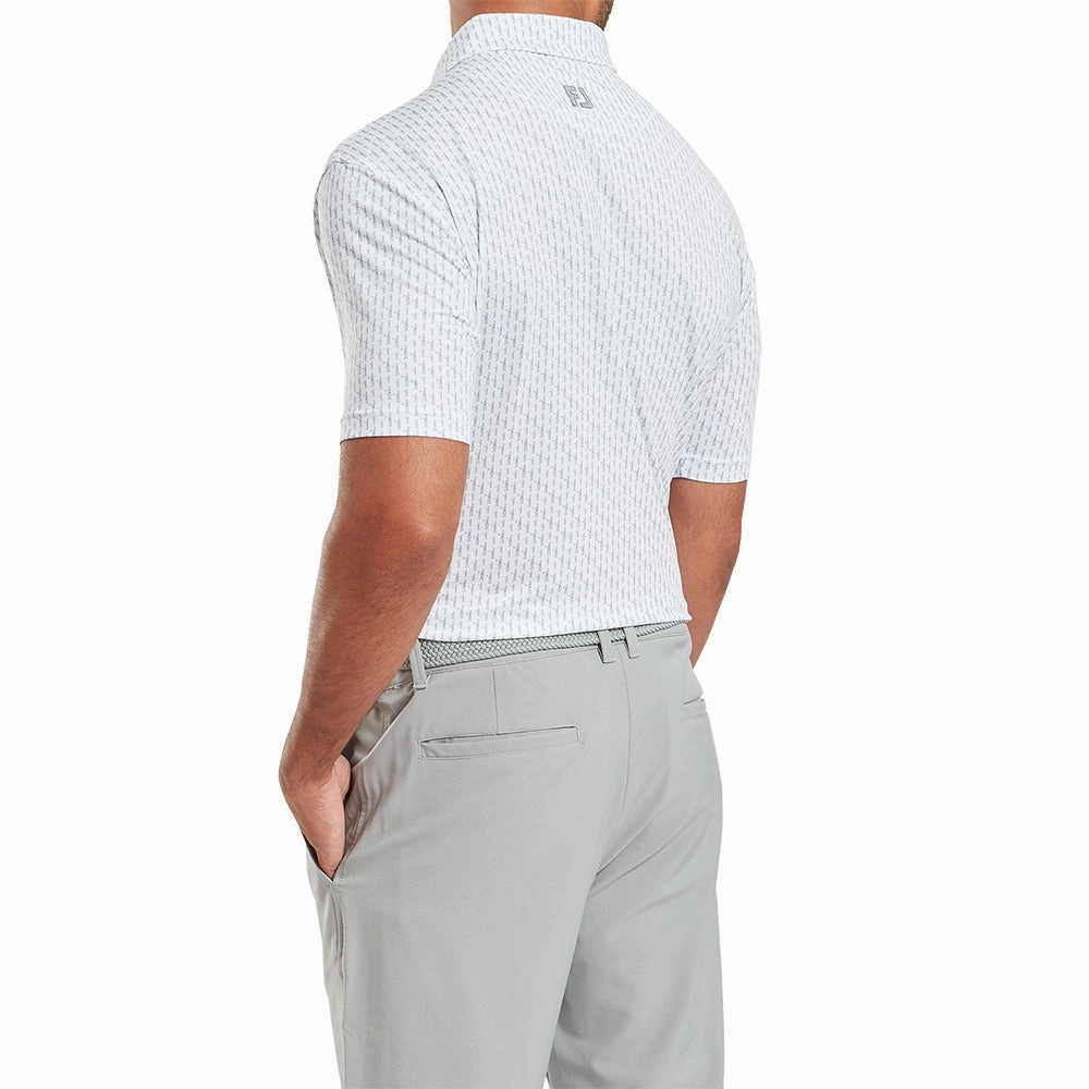 FootJoy Figure Print Lisle Polo Shirt - White/Flint Anti Static Finish