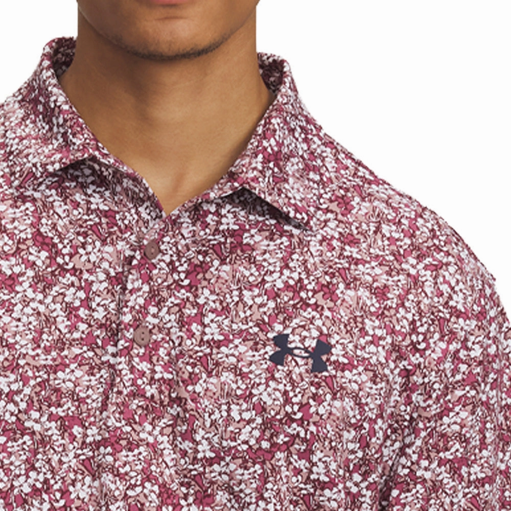Under Armour Playoff 3.0 Printed Polo Shirt - Tourmaline Pink/Dark Maroon/Midnight Navy Trendy Design Anti Pilling Fabric