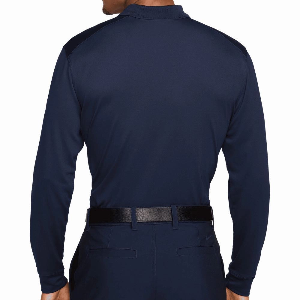 Nike Dri-Fit Victory Solid Long Sleeve Polo Shirt - Obsidian/White Curved Hemline