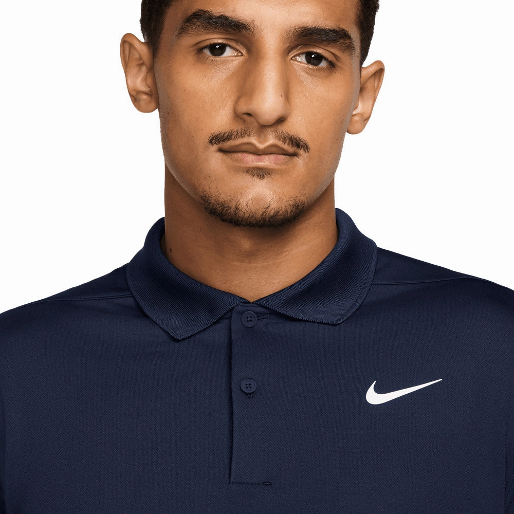 StretchComfortWeave Nike Dri-Fit Victory Solid Long Sleeve Polo Shirt - Obsidian/White