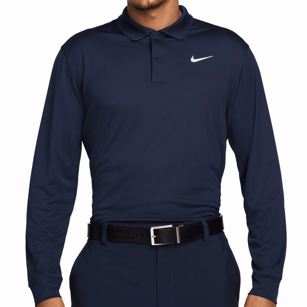 Comfort Design Nike Dri-Fit Victory Solid Long Sleeve Polo Shirt - Obsidian/White