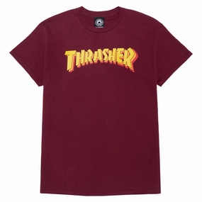 Thrasher Stacked T-Shirt - Maroon Vibrant Colors
