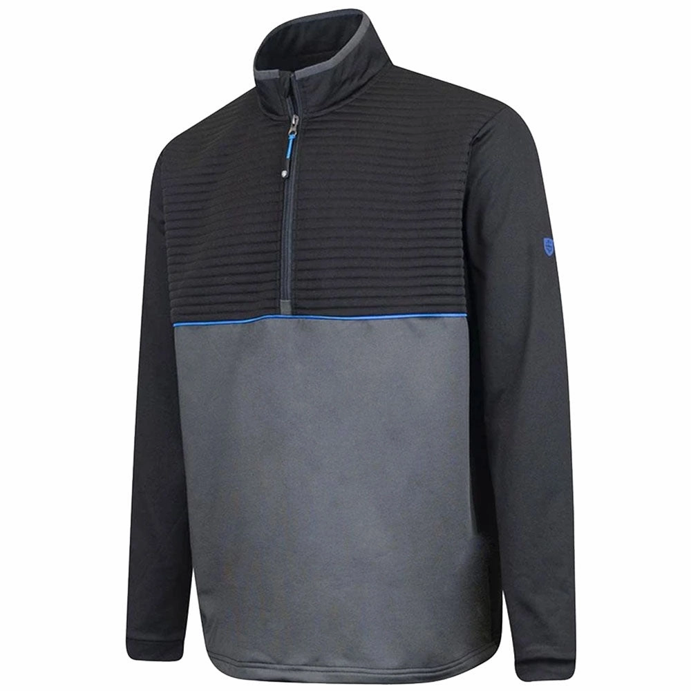 Island Green Ribbed Yoke 1/4 Zip Pullover - Black/Charcoal/Turquoise Cozy Design Relaxed Comfort