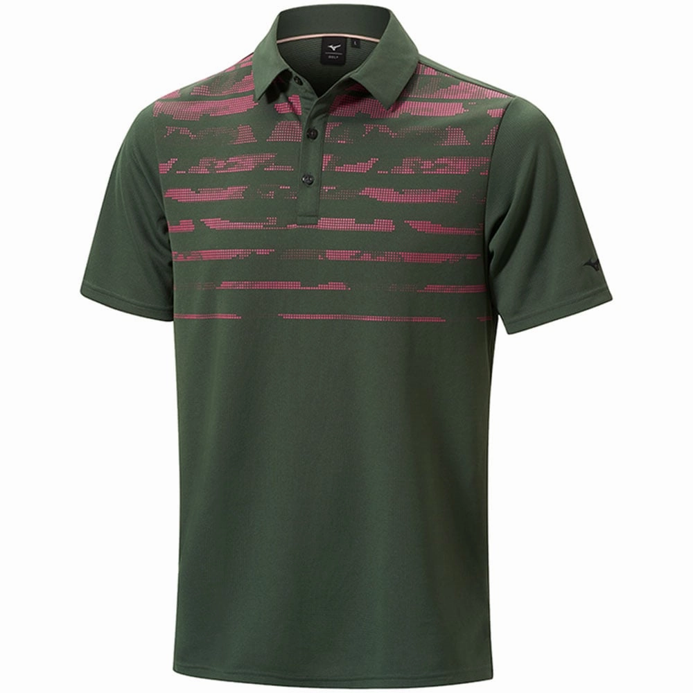 Mizuno Breath Thermo Winter Jacquard Polo Shirt - Forest Green Wrinkle Resistant Material QuickDry Material