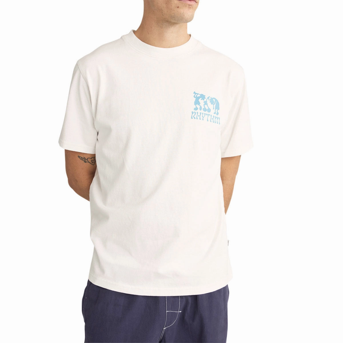 Eco Friendly Dyes Wide Neck Opening Rhythm Cosmic Dance T-Shirt - Vintage White