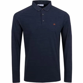 Calvin Klein Trinity Long Sleeve Polo Shirt - Navy Marl Microfiber Blend