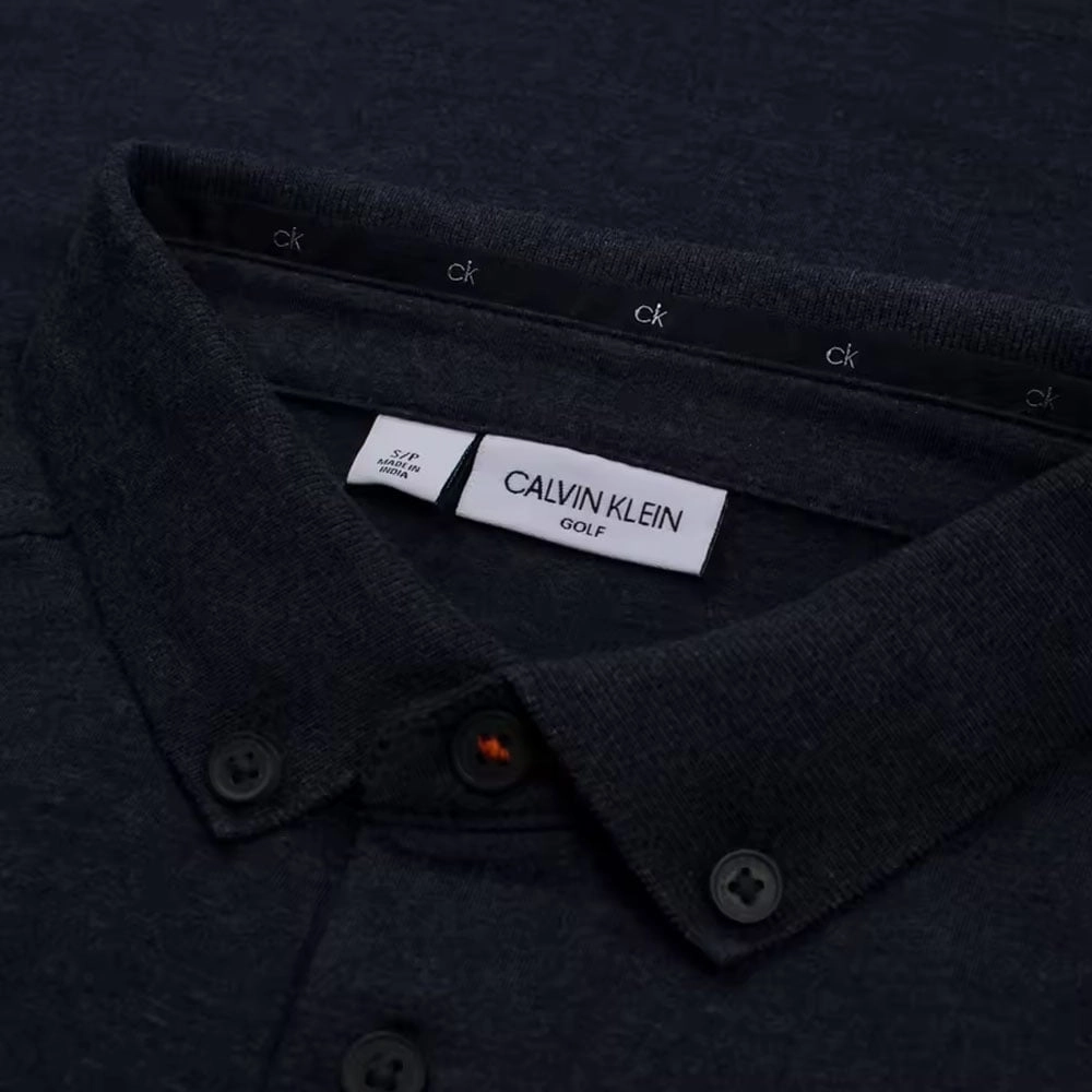 V neck elegance Relaxed Comfort Wear Calvin Klein Trinity Long Sleeve Polo Shirt - Navy Marl