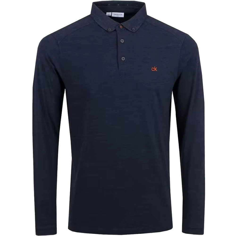 Calvin Klein Trinity Long Sleeve Polo Shirt - Navy Marl Microfiber Blend