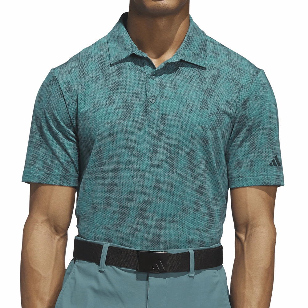adidas Ultimate365 Textured Print Polo Shirt - Pure Teal/Aurora Ivy Easygoing Wear Boat Neck