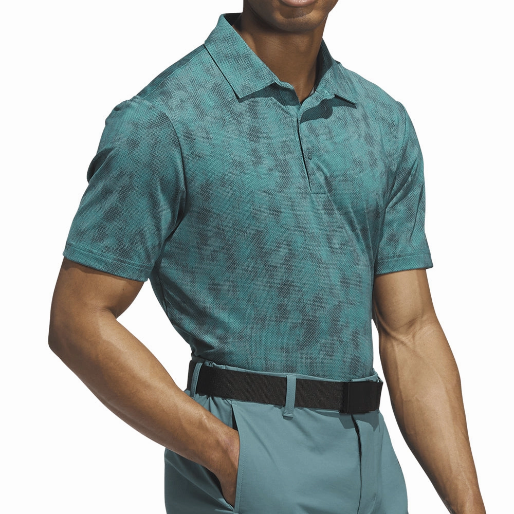 adidas Ultimate365 Textured Print Polo Shirt - Pure Teal/Aurora Ivy Easy Wear Look Comfort Fit