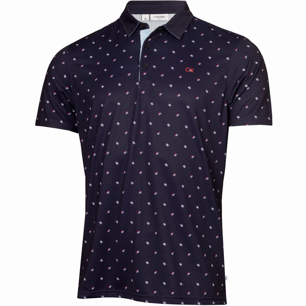 Calvin Klein Treble Strike Print Polo Shirt - Evening Blue Pre Shrunk Cotton Everyday Fit