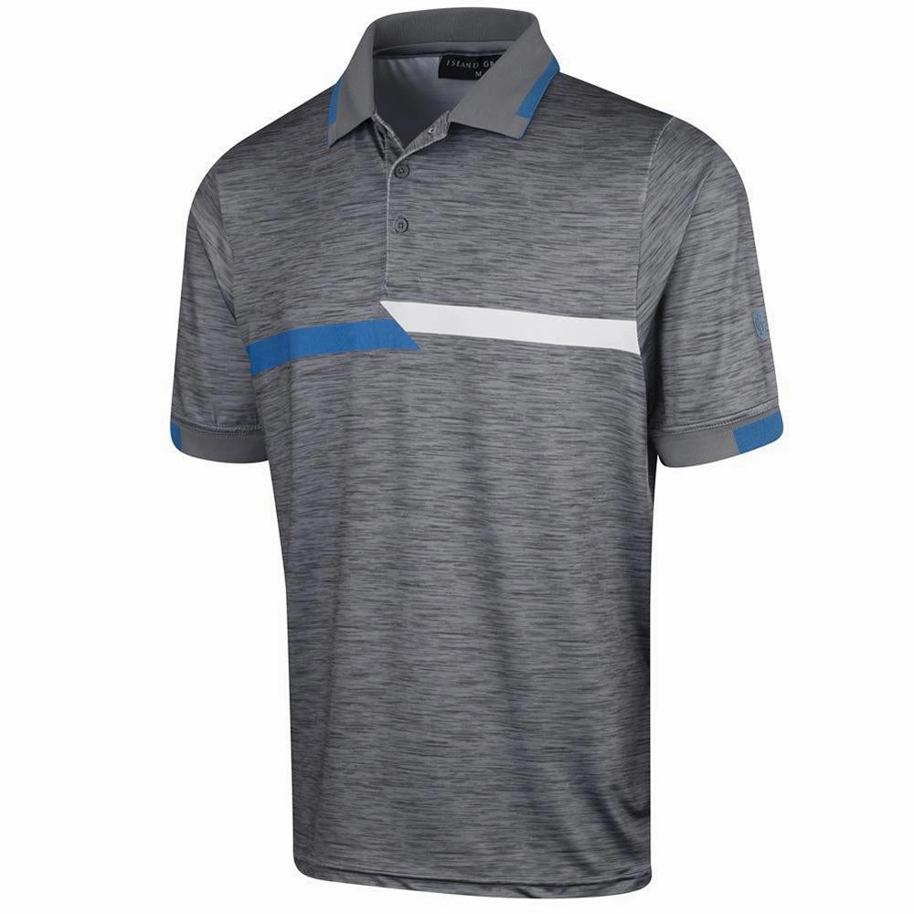 Preppy Island Green Chest Stripe Polo Shirt - Light Grey Marl