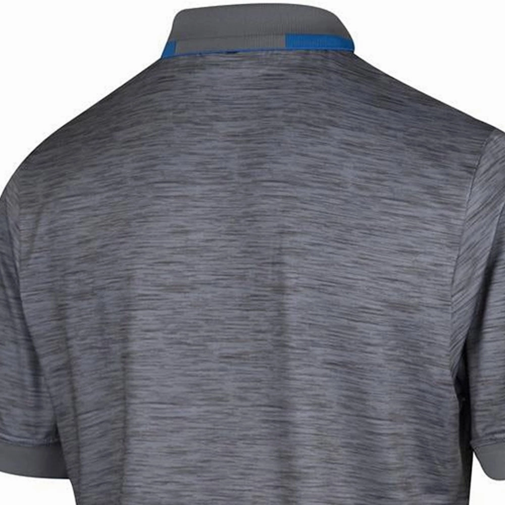 Low Profile Collar Island Green Chest Stripe Polo Shirt - Light Grey Marl