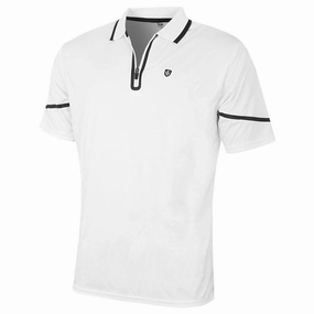 Chic and Soft Premium Cotton Blend Island Green Zip Placket Polo Shirt - White/Black