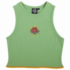Ultra Thin Layers Santa Cruz Womens Ringed Arrangement Cropped Muscle Tank Top - Fern