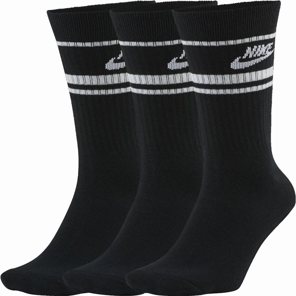 Nike Sportswear Essential Crew Socks (3 Pairs) - Black/White Peplum