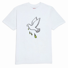 Leisure Casual Hygroscopic Fiber Poets Message Dove Screened T-Shirt - White