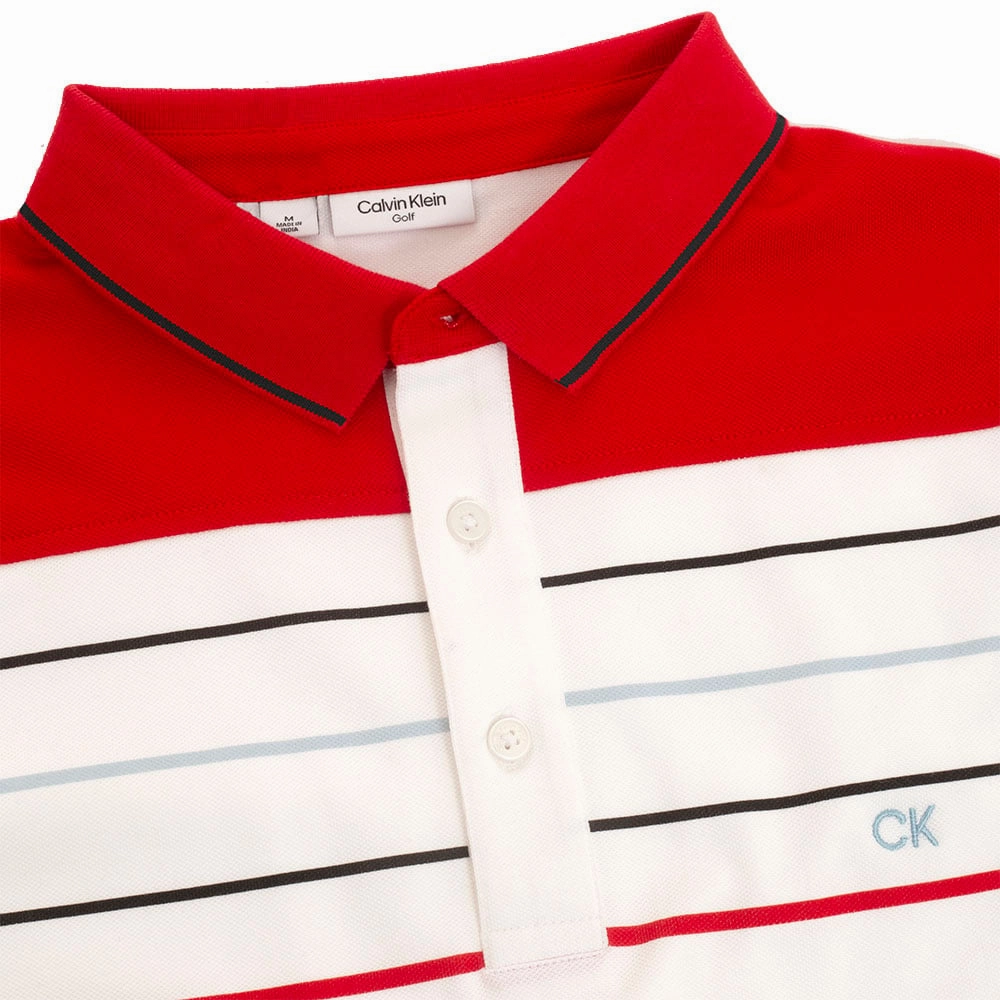 Midweight Knit Daily Comfort Calvin Klein Pacific Grove Polo Shirt - White/Cardinal Red