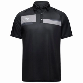 Mizuno Interlock Polo Shirt - Black Drop Shoulder Cut