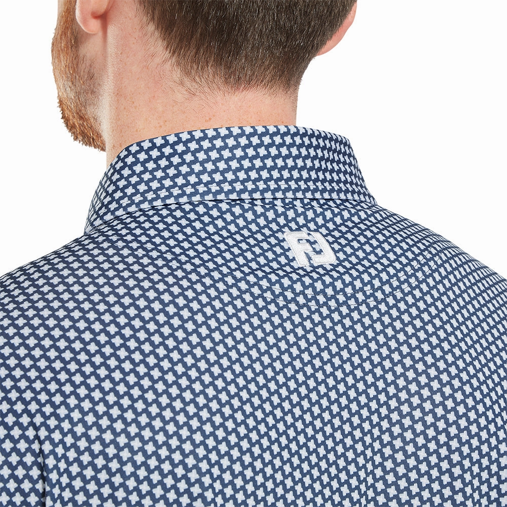 Outdoor Outfit Style Eco Certified Textile FootJoy Houndstooth Geo Lisle Polo Shirt - Dark Denim