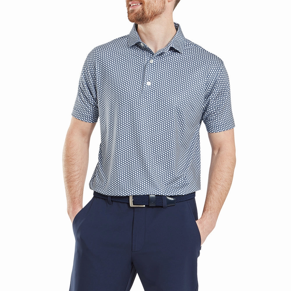 Soft Fit Wear Non Fading Material FootJoy Houndstooth Geo Lisle Polo Shirt - Dark Denim