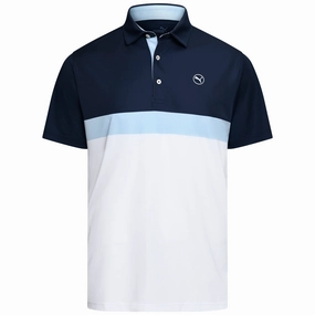 Puma Pure Colorblock Polo Shirt - Deep Navy/White Glow SeamlessConstruction ReinforcedNeckline