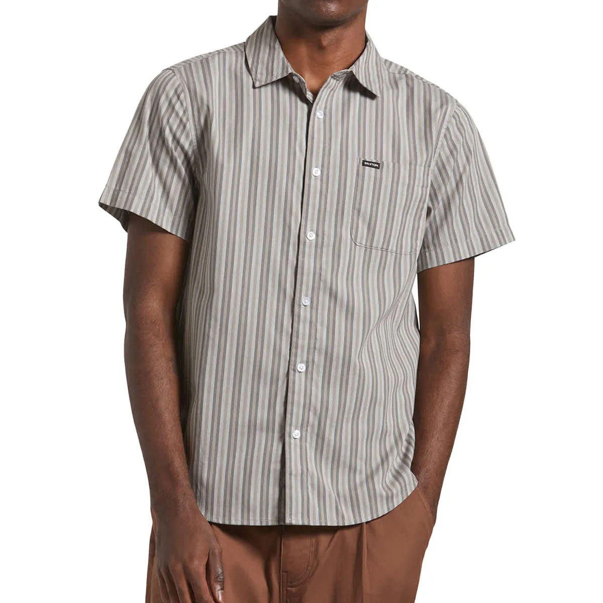 Graphic Art Flexible Material Brixton Charter Stripe Shirt - Charcoal Grey