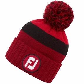 garden party FootJoy FJ Tonal Pom Pom Beanie - Red/Black