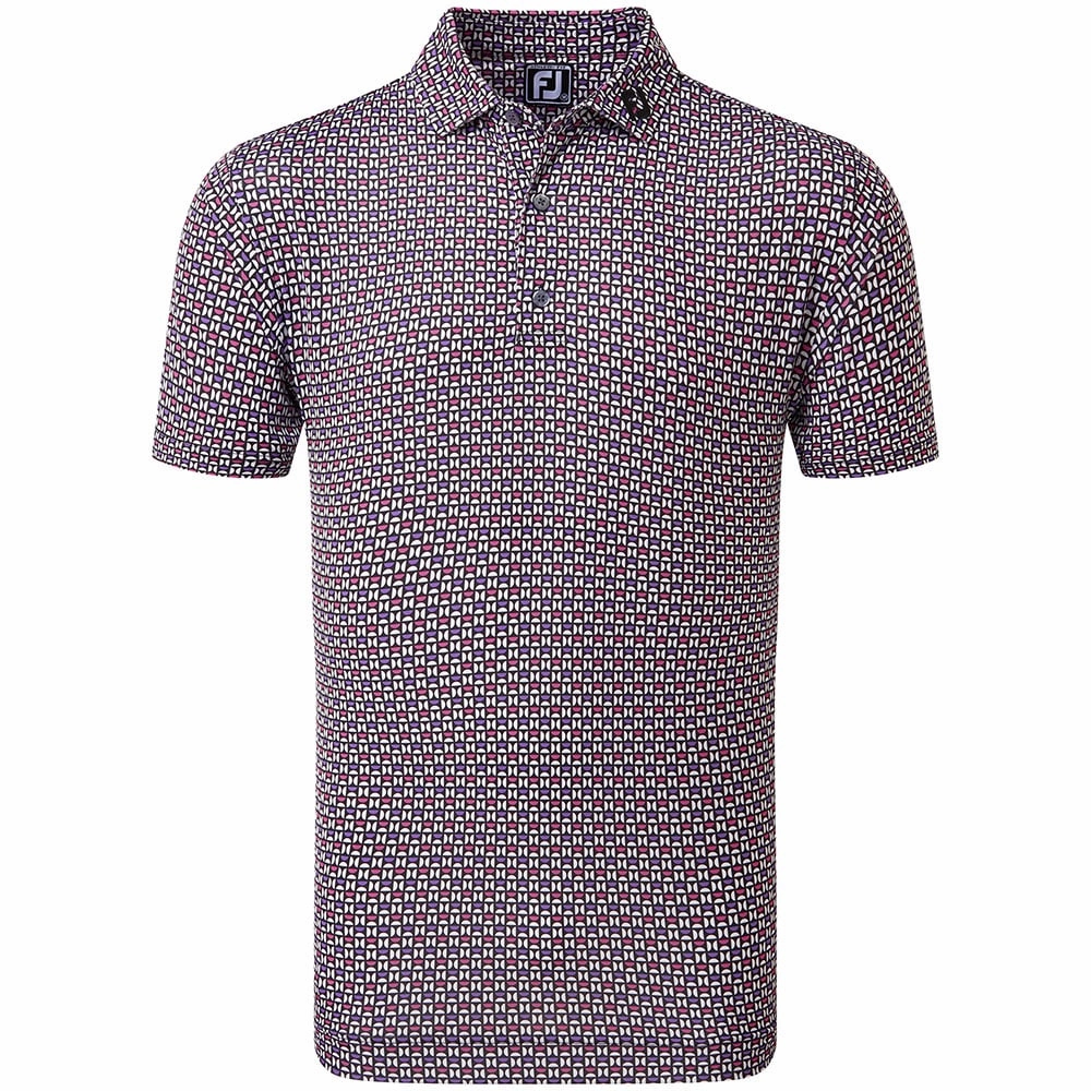 Crew Neck Design FootJoy Half Moon Geo Polo Shirt - Black/White/Orchid/Violet
