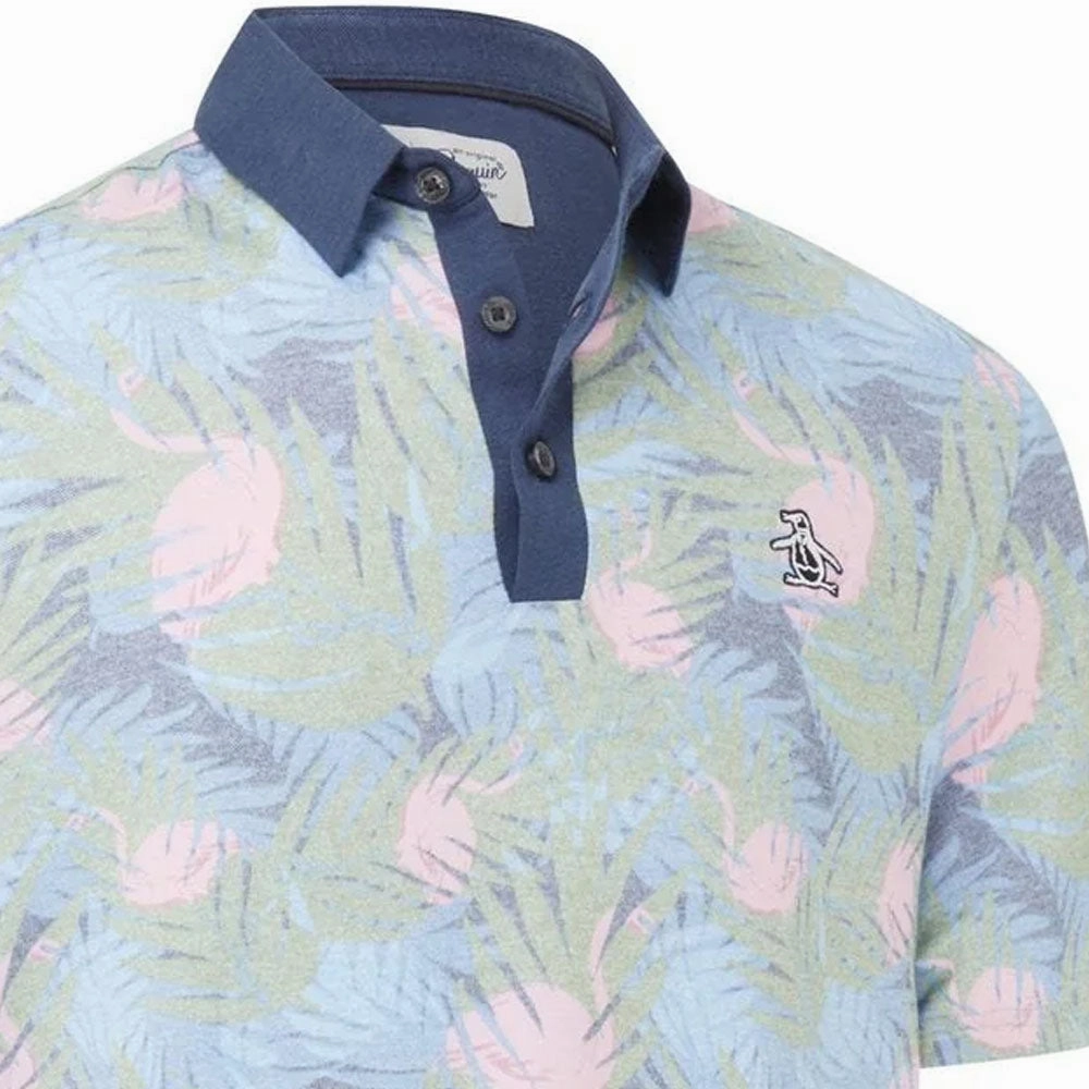 Cozy Essentials Multi Panel Structure Original Penguin Flamingo Print Polo Shirt - Black Iris