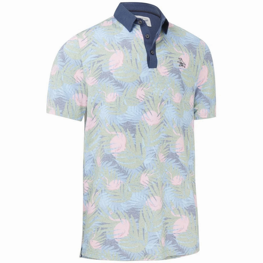 Summer Ready Casual Fashion Original Penguin Flamingo Print Polo Shirt - Black Iris
