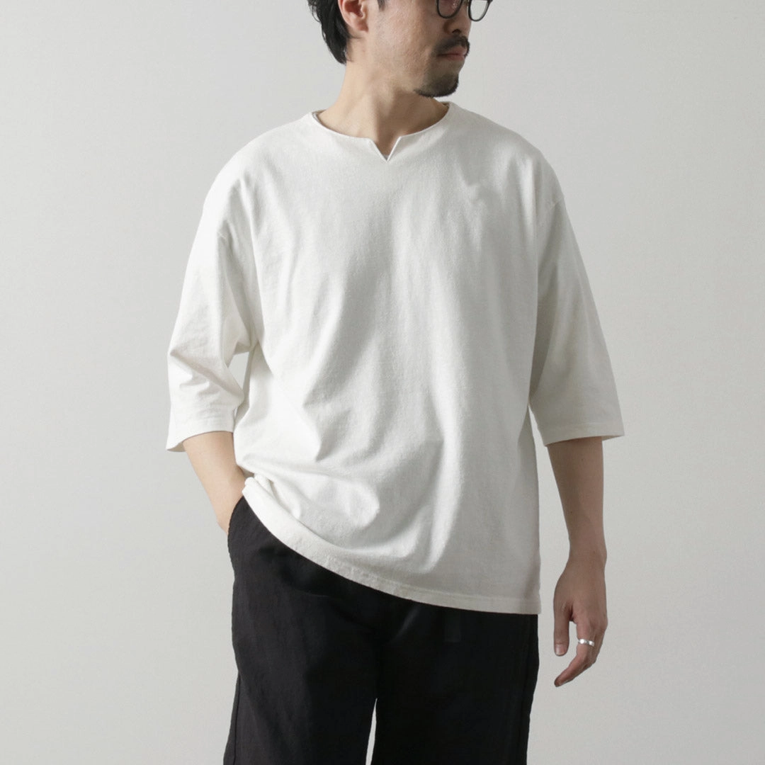 stain resistant coating ReinforcedHems KEMA DESIGNS / Linen Cotton Key Neck T-Shirt