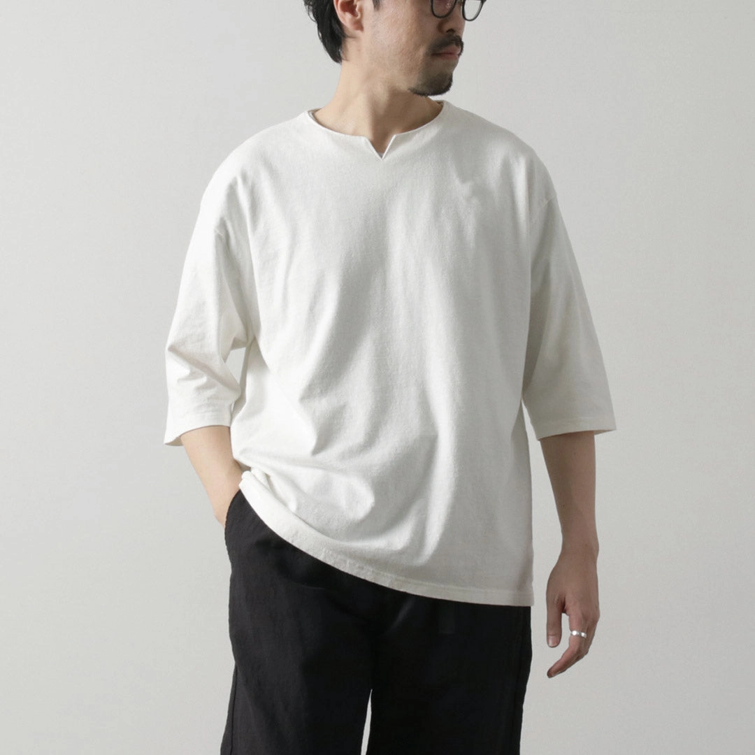 Everyday apparel Printed uniqueness KEMA DESIGNS / Linen Cotton Key Neck T-Shirt