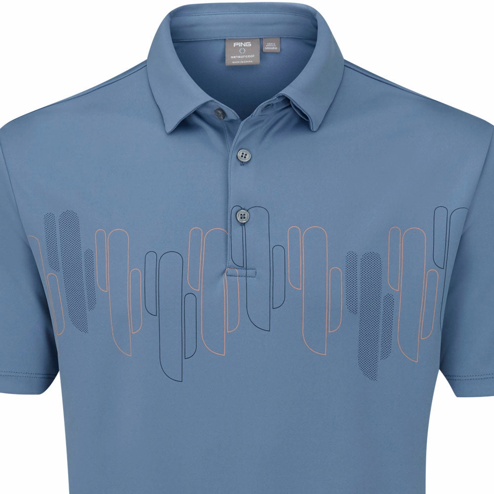 Ping Arizona Cactus Print Polo Shirt - Coronet Blue hypoallergenic UV protection layer