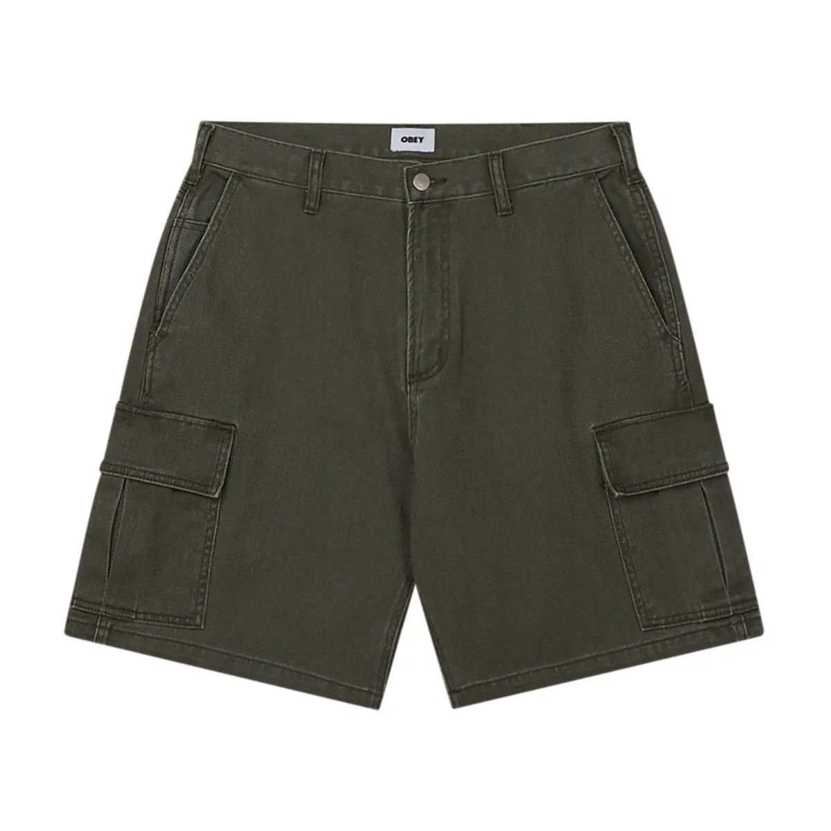 Obey Bigwig Baggy Denim Cargo Shorts - Faded Grape Leaf hang dry Reinforced Gusset