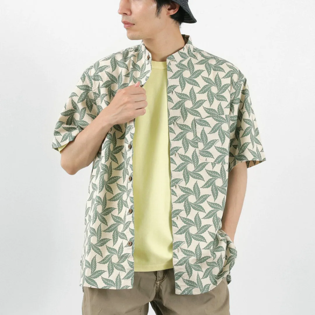 GOHEMP / Collarless Short Sleeve Shirt Tornado Print holiday season